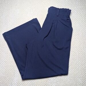 Navy High-Waisted Wide Leg Pants | Women's Medium | Elastic Waist